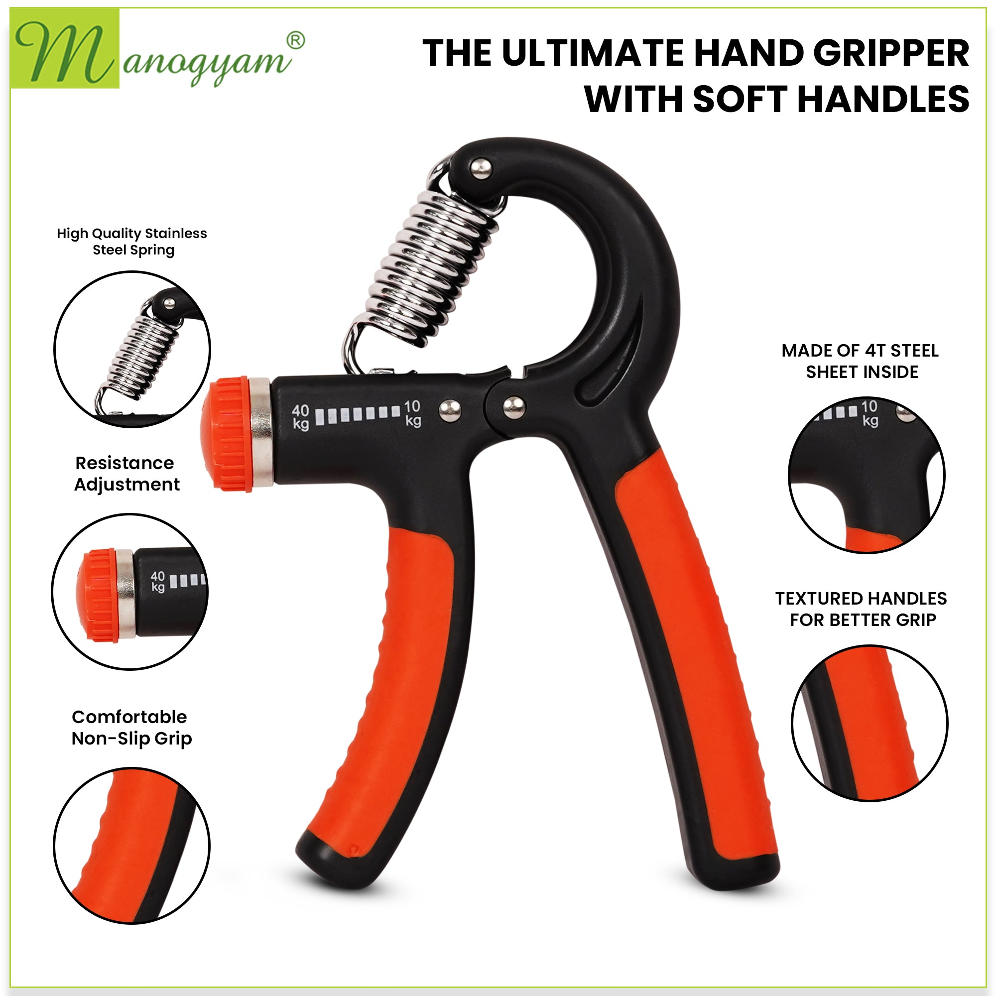Manogyam Grip & Tone Combo: Adjustable Hand Gripper + Double Toning Tube Set