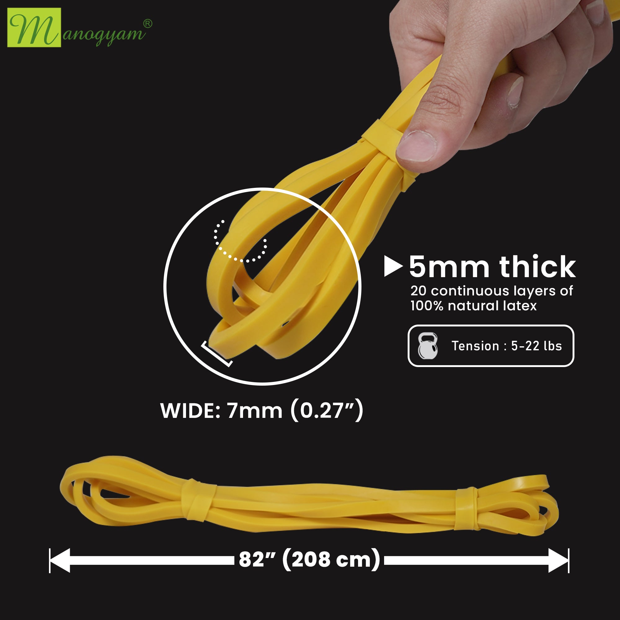 Manogyam 7 mm Thick Power Resistance Band for Strength Training (Yellow)