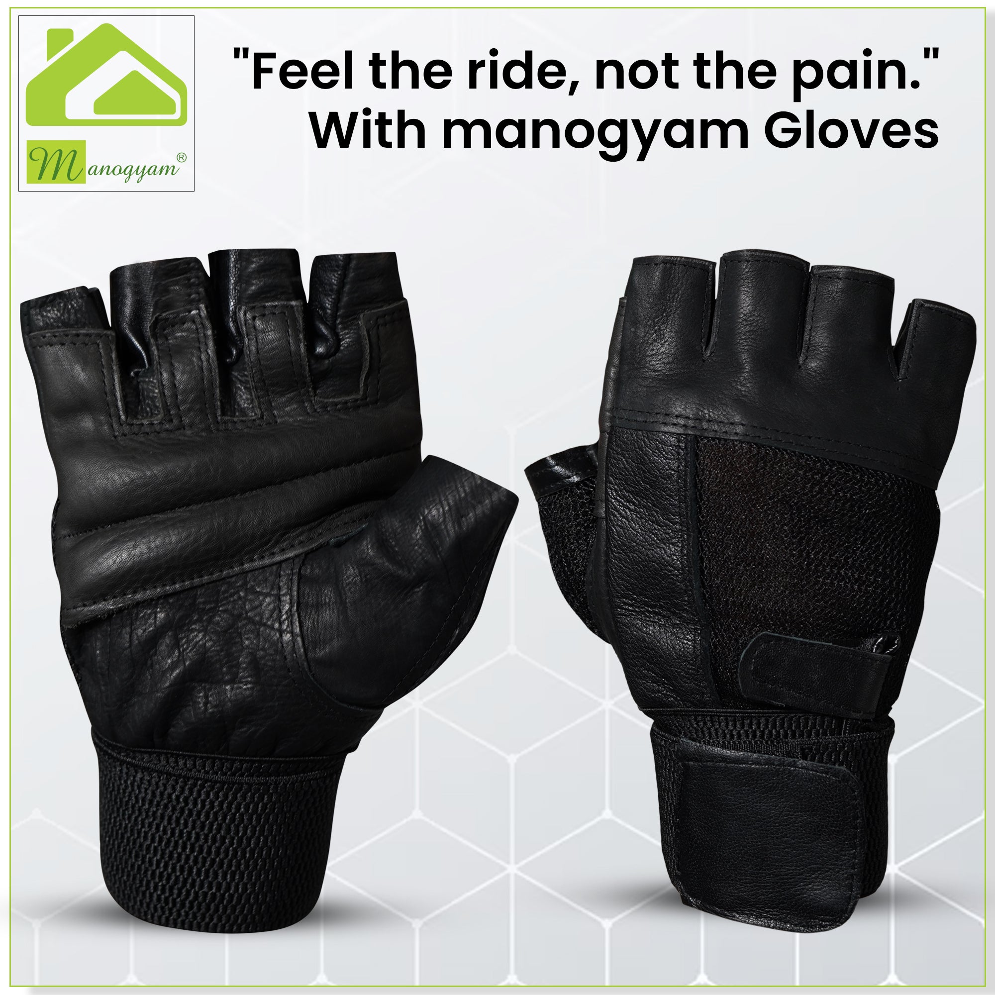 Manogyam Basic Leather GYM Gloves with Inbuilt Wrist Support