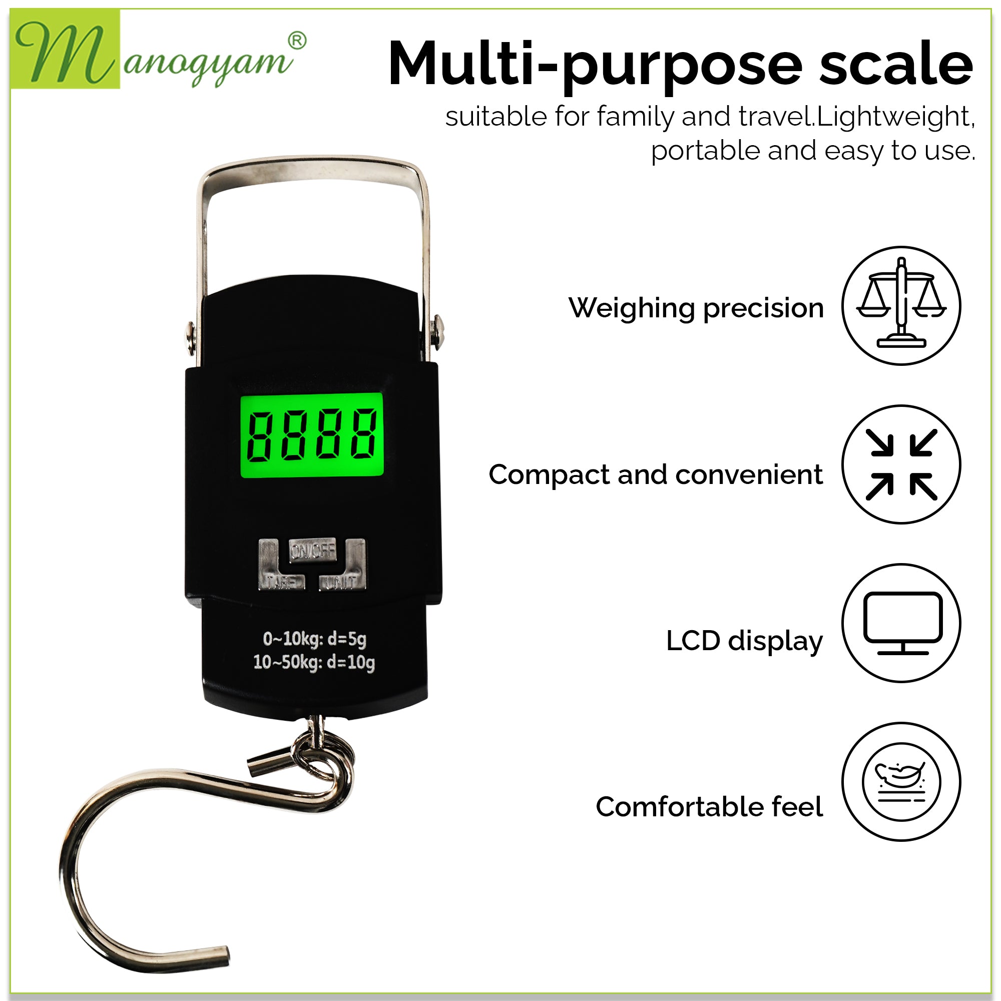 Manogyam A-08: Advanced Digital Weighing Scale for Accurate Measurements (50kg)
