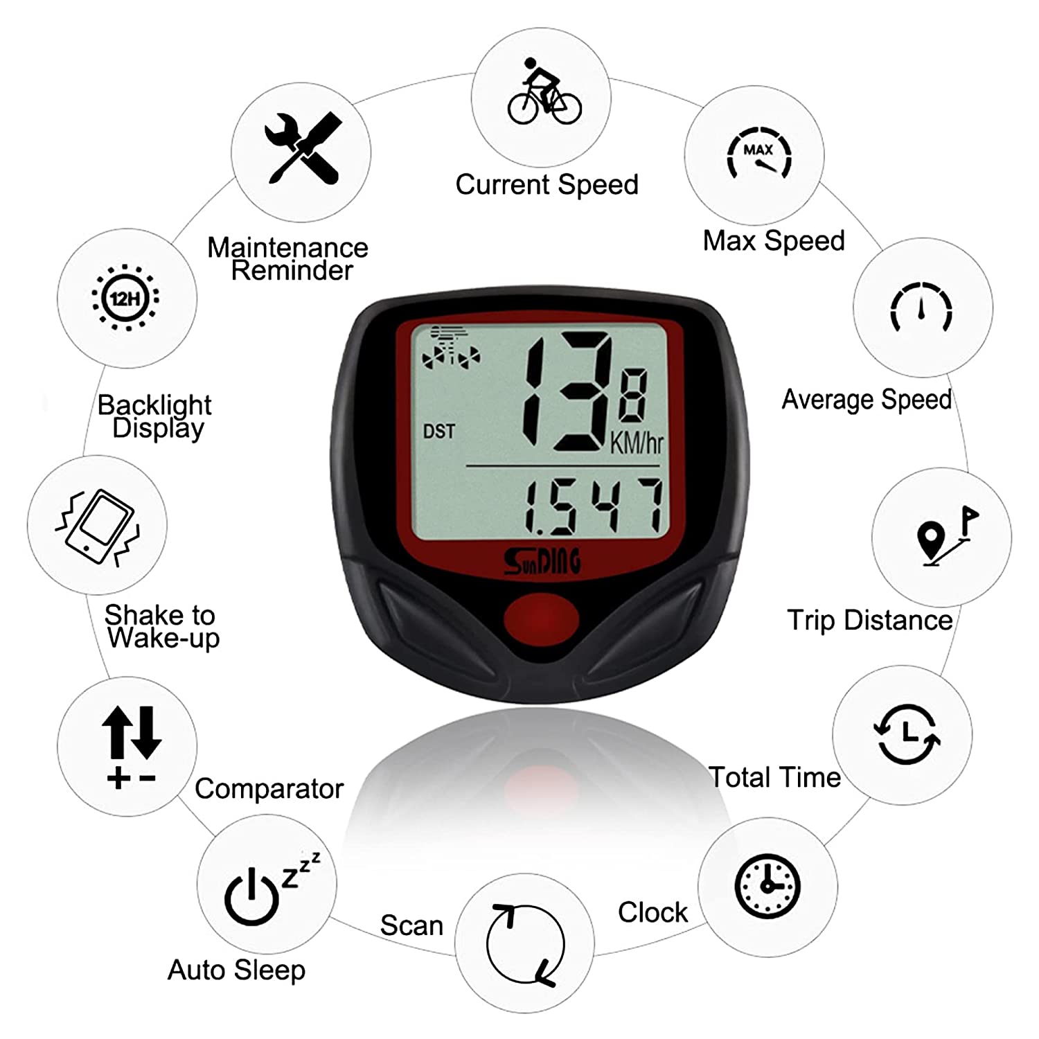 Manogyam Cycle Speedometer | Waterproof Bicycle Odometer | 14 in 1 Function Speedometer