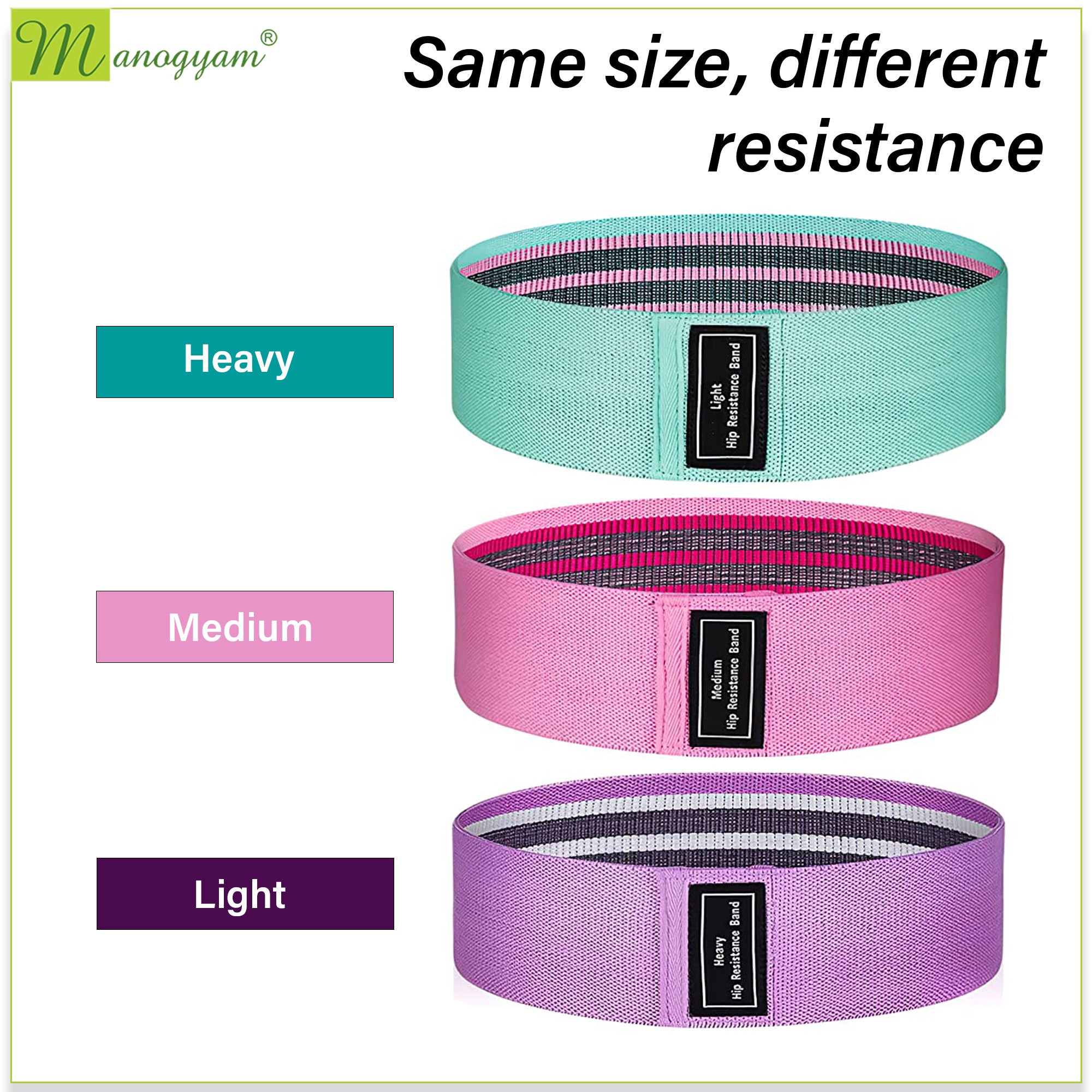 Manogyam Fabric Resistance Bands - Durable and Comfortable Hip Exercise Bands(Set of 3)