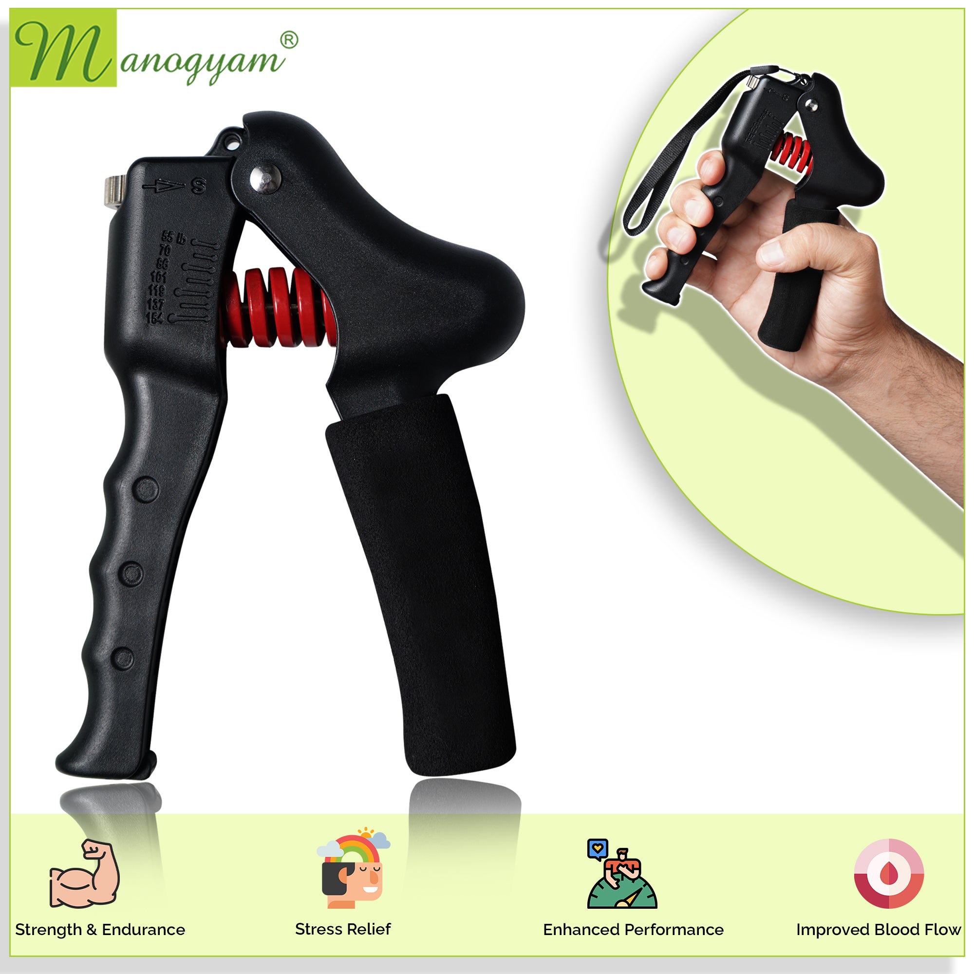 Manogyam Adjustable Hand Gripper 25-70 KG