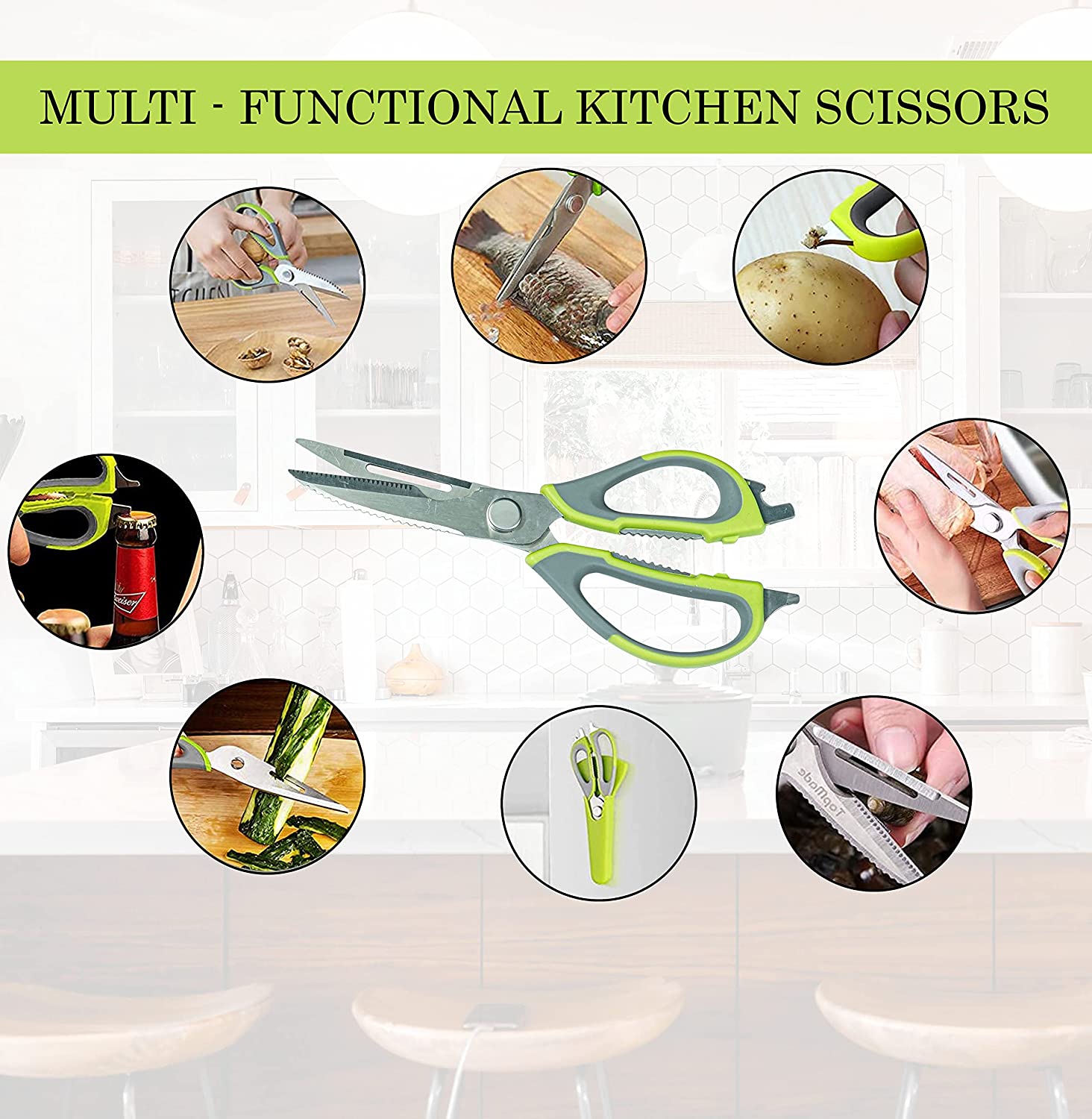 Manogyam Multipurpose Kitchen Scissors with Holder