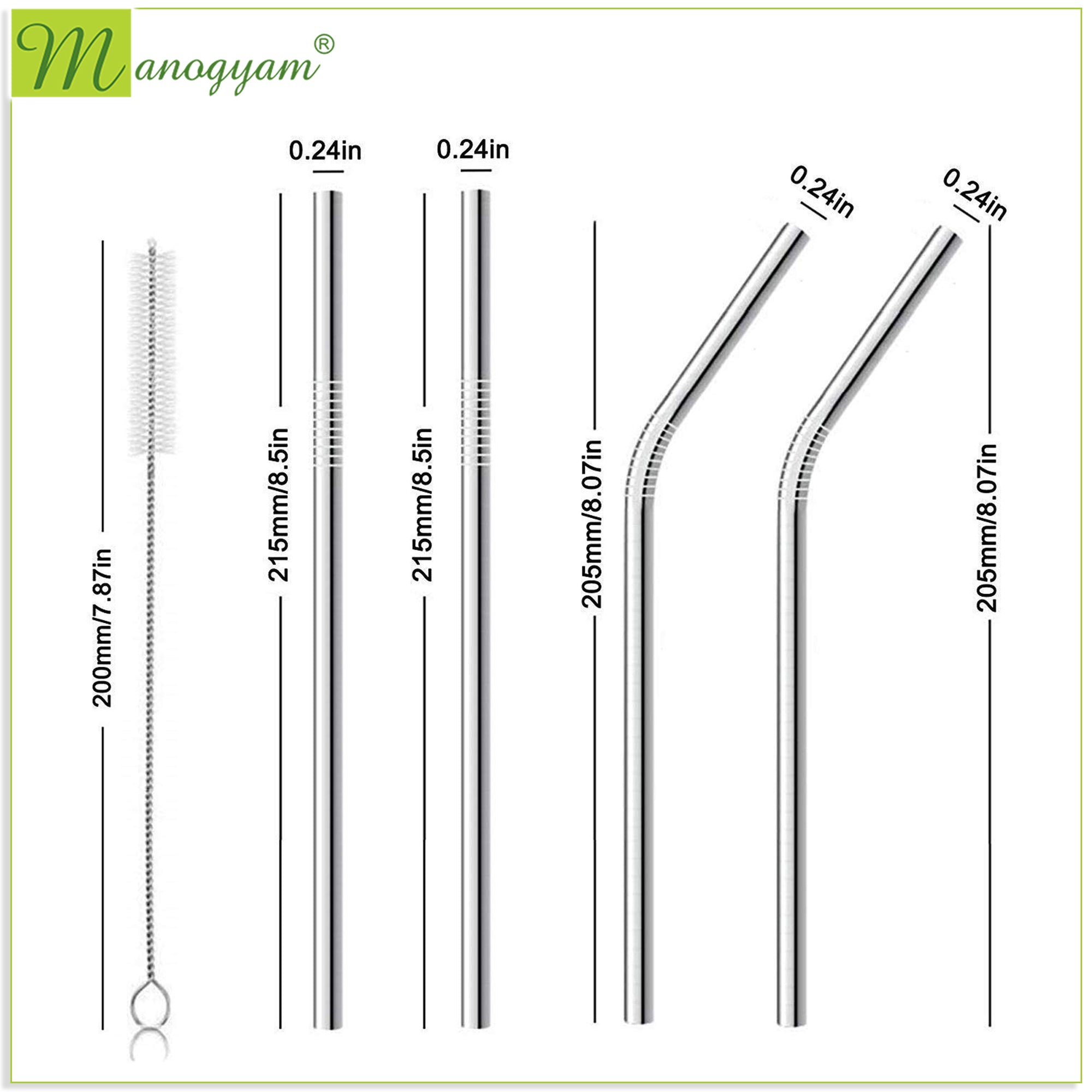 Manogyam RevoSteel Straws: Sustainable Stainless Steel Straws for Eco-Conscious Sipping